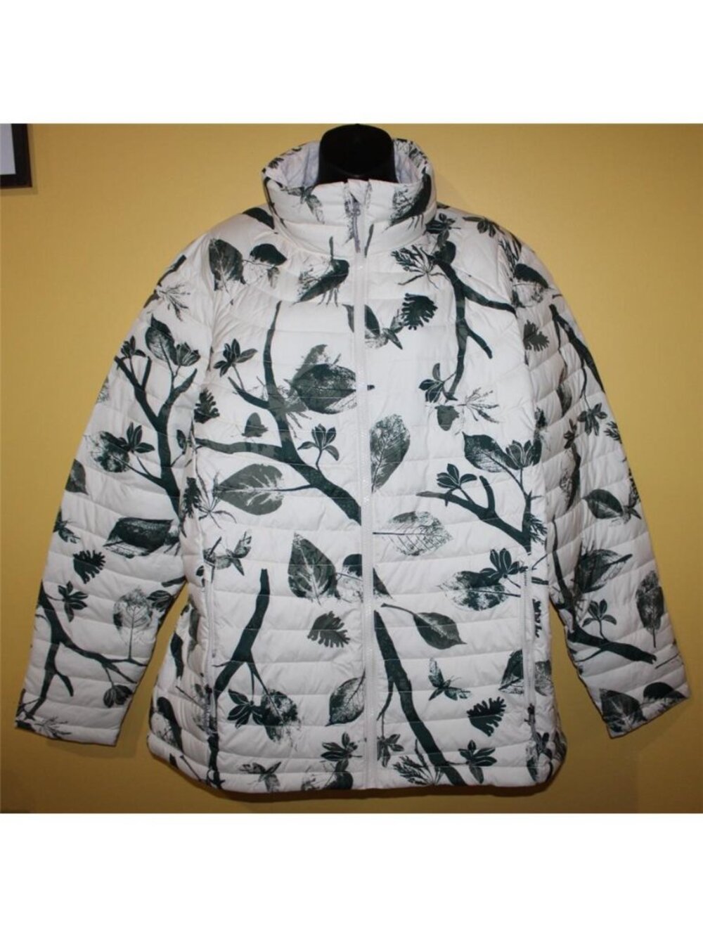 Columbia 1x Women's Plus White Out II Omni Heat Puffer Jacket Leaf Print